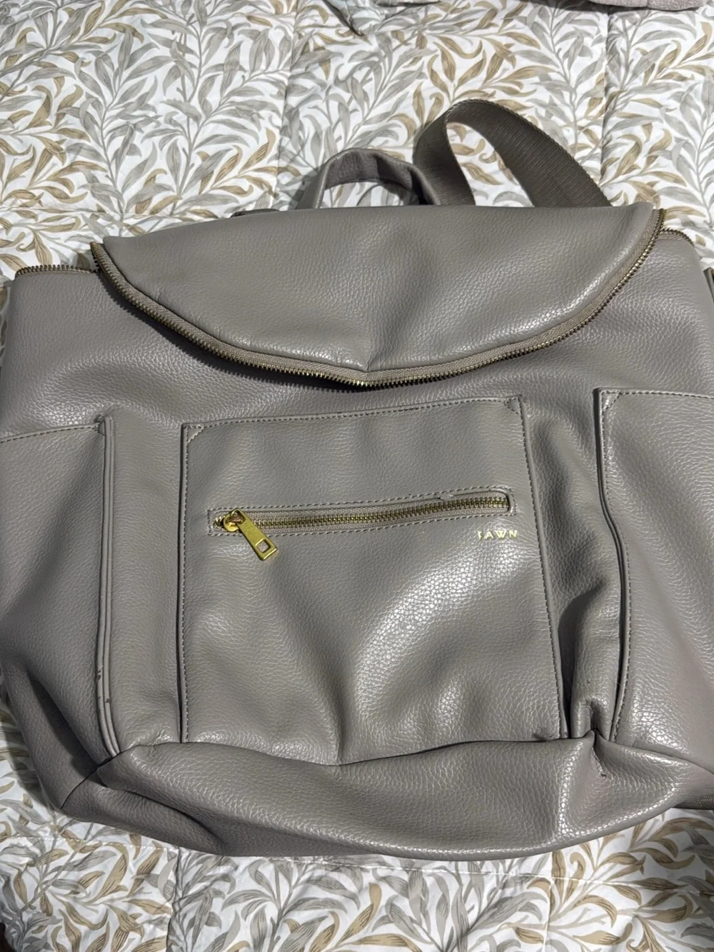 Fawn Design Taupe Original diaper Bag Gray Leather Backpack Tote